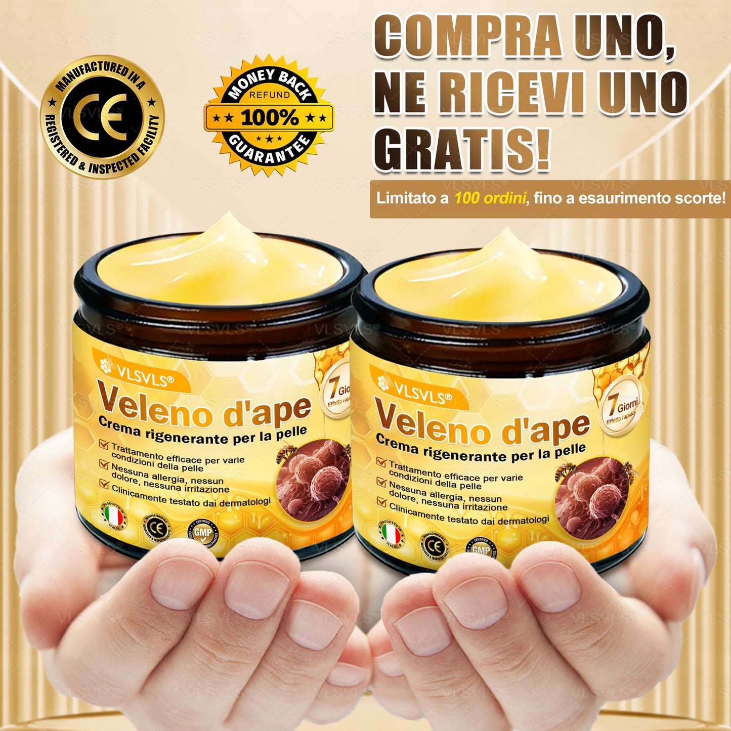 Prodotto e spedito dall’Italia 🇮🇹 VLSVLS® Crema Rigenerante alla Tossina d’Ape 🔥 ULTIMO GIORNO: -80%