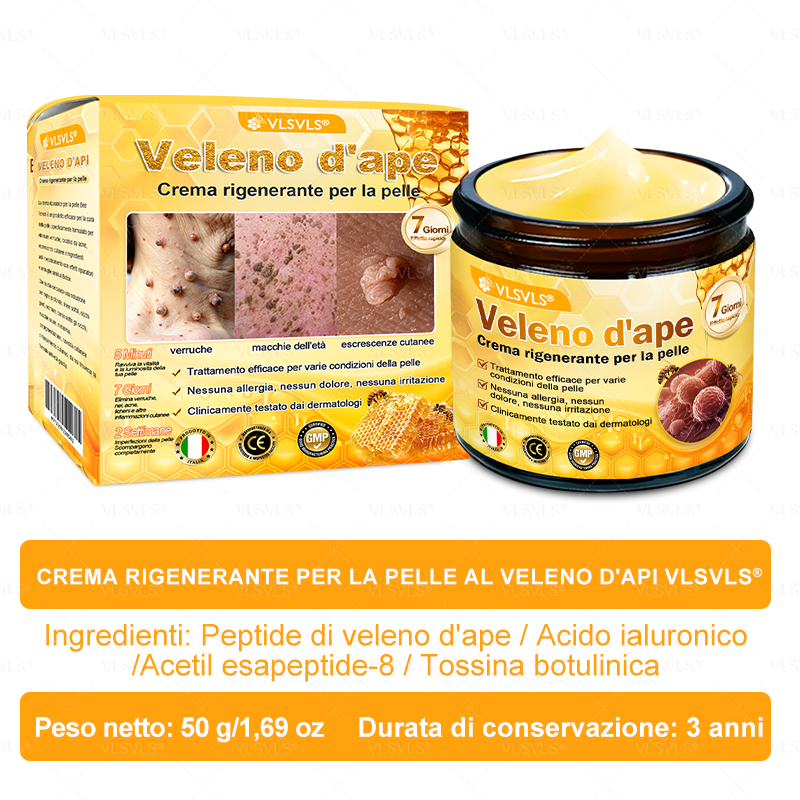 Prodotto e spedito dall’Italia 🇮🇹 VLSVLS® Crema Rigenerante alla Tossina d’Ape 🔥 ULTIMO GIORNO: -80%